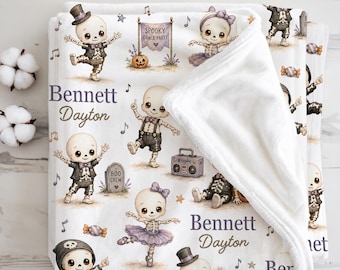 Dancing Skeleton Baby Blanket Spooky Dance Party Nursery Gift Newborn Personalized First Halloween Keepsake Pastel Goth Baby Shower Present