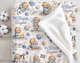 Space Baby Blanket Personalized Teddy Bear Astronaut Nursery Newborn Boy Outer Space Blanket Space Baby Shower Baby Arrival New Mom Keepsake