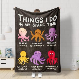 Funny Octopus Blanket Octopus Lover Gift, Kids Ocean Animals Birthday Gift Sea Life Nursery Decor Octopus Baby Blanket for Boys and Girls