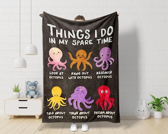 Funny Octopus Blanket Octopus Lover Gift, Kids Ocean Animals Birthday Gift Sea Life Nursery Decor Octopus Baby Blanket for Boys and Girls