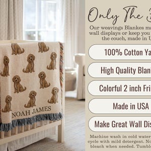 Personalized Goldendoodle Dog Baby Blanket Custom Name Dog Throw Boys Blue Striped Nursery Puppy Lover Goldendoodle Gift for Baby Shower No Stripes