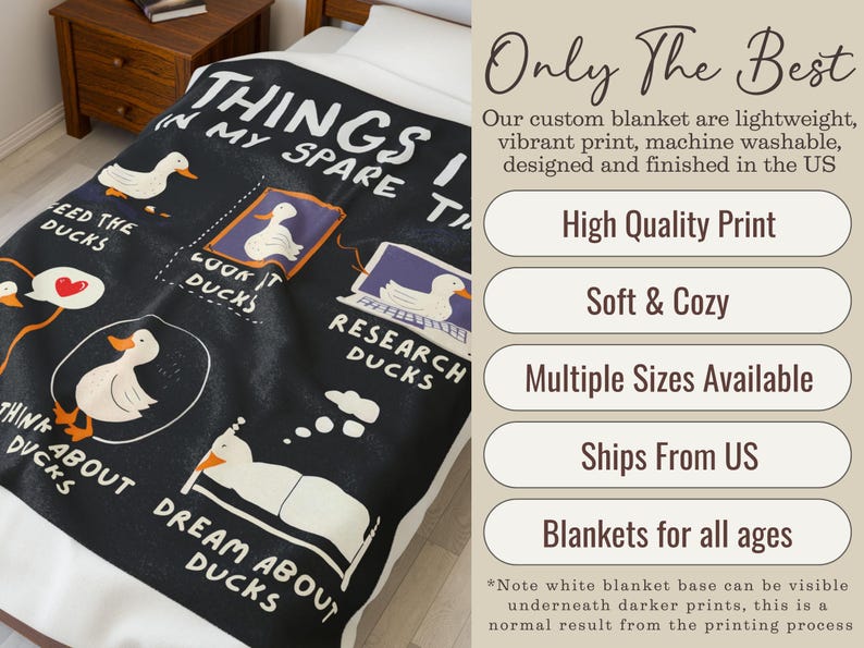 Funny Ducks Blanket with full design visible, showcasing playful duck artwork that defines Duck Theme Decor and duck nursery decor. This Duck fleece blanket makes a bold farmhouse statement and stands out as a Duck Lover Gift for Him or Her, Duck Mom Gift, or Farmhouse Gift for any Duck Enthusiast who adores fun farm animal style.