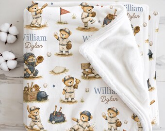 Personalized Baseball Baby Blanket Vintage Sports Nursery Newborn Boy Gift Custom Baby Blanket Teddy Bear Sports Baby Shower Baseball Gifts