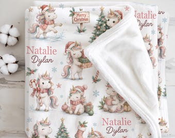 Christmas Unicorn Baby Blanket Custom Pastel Christmas Nursery Gift for Baby Girl, First Christmas Newborn Keepsake Holiday Baby Shower Gift