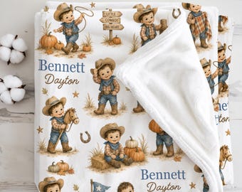 Personalized Cowboy Baby Blanket Western Nursery Gift Cowboy Pumpkin Patch Baby Boy Keepsake Rustic Fall Country Baby Shower Present