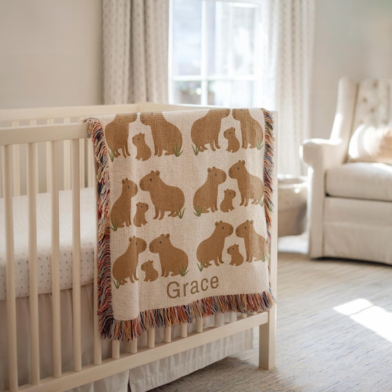 Personalized Capybara Baby Blanket Woven Newborn Name Blanket Capybara Nursery Baby Shower Capybara Gift  Heirloom Blanket Capybara Blanket