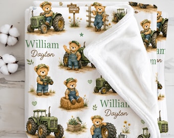 Manta para bebé con diseño de tractor, regalo personalizado para recién nacidos amantes de los tractores, ideal para bebés niños. Recuerdos de granja para la habitación del bebé. Regalo perfecto para baby shower de niño pequeño.