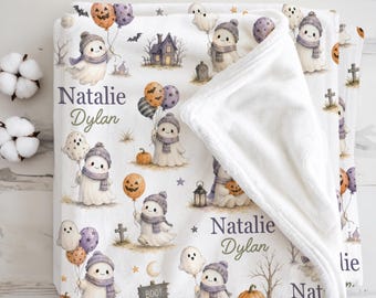 Personalized Ghost Baby Blanket Pastel Halloween Nursery Baby Girl Blanket Purple Halloween Newborn Girl Spooky First Halloween Keepsake