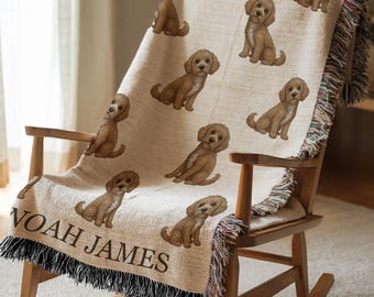 Personalisierte Goldendoodle Hund Baby Decke Name Hundeüberwurf Jungen Kinderzimmer Welpen Liebhaber Goldendoodle Geschenk für die Babyparty
