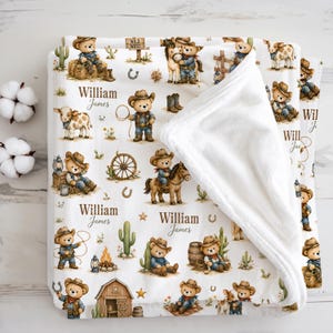Western-Cowboy-Babydecke, Teddybär-Kinderzimmerdecke, Namensdecke für Babys, Cowboy-Babyparty-Babydecke, Western-Babydecke, Cowboy-Kinderzimmer-Geschenk für Kleinkinder, Jungen