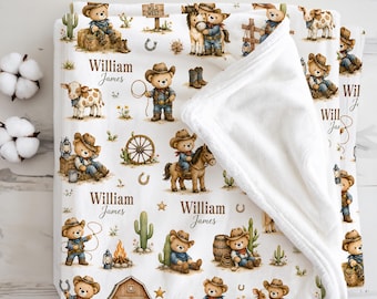 Western Cowboy Baby Blanket Teddy Bear Nursery Baby Name Blanket Cowboy Baby Shower Western Baby Blanket Cowboy Nursery Toddler Boy Gift