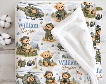 Helicopter Pilot Teddy Bear Baby Blanket Personalized Helicopter Nursery Baby Boy Aviation Newborn Keepsake Custom Name Baby Shower Gift