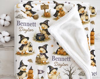 Halloween Duck Baby Blanket Personalized Witch Duck Nursery Newborn Trick or Quack First Halloween Keepsake Spooky Baby Shower Present