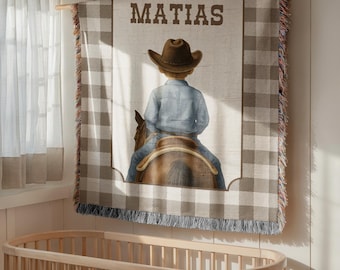 Manta personalizada para berçário com tema de cowboy, ideal para chá de bebê ou para meninos.