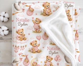 Manta personalizada para bebé niña, regalo para recién nacida, osito de peluche, recuerdo para la llegada del bebé a la guardería, regalo para la vuelta a casa, manta de hospital con nombre personalizado.