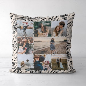 Personalized Photo Collage Pillow: Custom Couple Gift, Animal Print