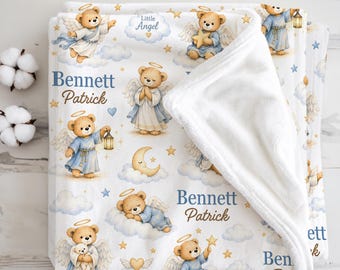Manta personalizada de ángel guardián para bebé, regalo de bautismo para niño, recuerdo de bautizo, manta de hospital con nombre personalizado para recién nacido, regalo para pequeño ángel.