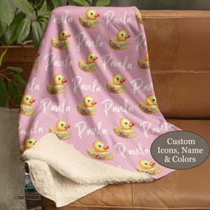 Benutzerdefinierte Gummi Enten Decke Personalisierte Mädchen Kinderzimmer Dekor Erster Geburtstag Ente Babypartygeschenk Neugeborene Name Decke Gummi Ente Dekor