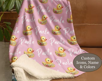 Custom Rubber Ducks Blanket Personalized Girls Nursery Decor First Birthday Ducky Baby Shower Gift Newborn Name Blanket Rubber Duck Decor