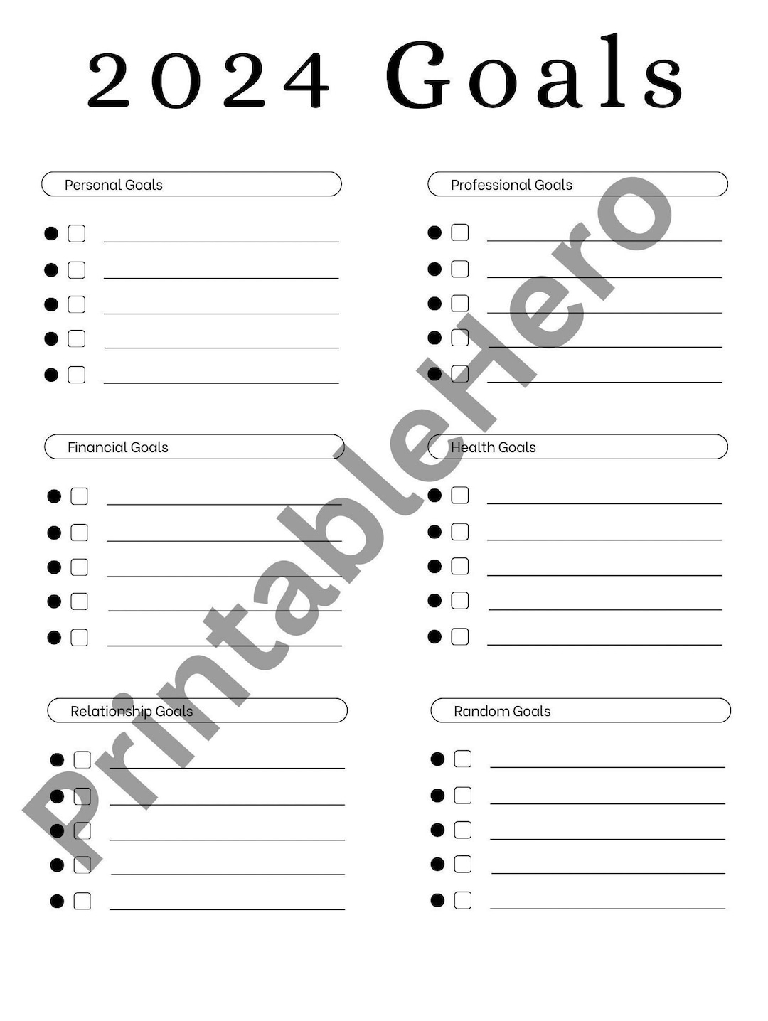 New Year 2024 Goals Printable Template Etsy