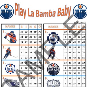 Les Oilers jouent au bingo La Bamba ! Méga bingo avec 10 blocs, mini plateau, bingo à 75 boules, bingo numérique, bingo à nombres variés, bingo à 5 blocs, bingo à 15 lignes,