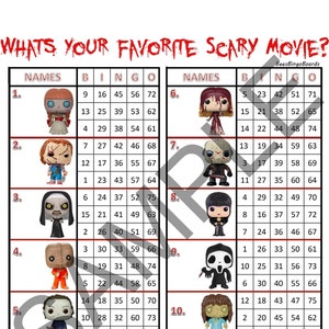 Scary Movie 10 Block, 75 Numbers, Mixed Bingo Blocks, Bingo Board