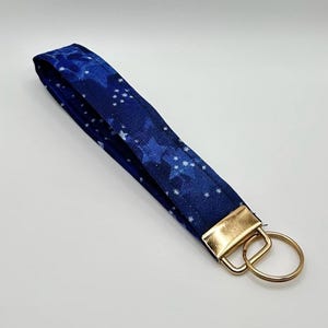Blue Stars Night Sky Wristlet Keychain: Fabric Key Fob