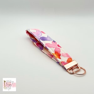 Watercolor Hearts Fabric Wristlet Keychain - Rose Gold Key Fob