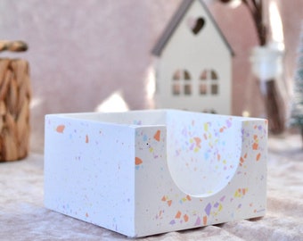 Terrazzo Concrete Organizer Note Paper Holder, Terrazzo Memo Paper Holder for Office Desk Decor, Cute Note Paper Box for Desk Organizer