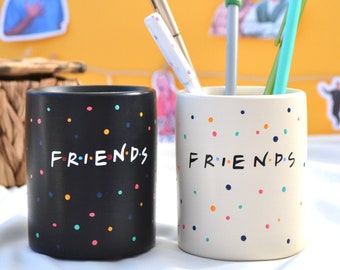 Friends Concrete Organizer for Desk, Friends Tv Show Round Pen Cup for Office Desk, Friends Series Toothbrush Holder for Bathroom