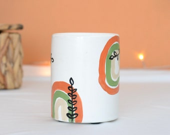 Boho Pen Holder for Desk, Boho Pencil Cup Concrete, Boho Style Makeup Brush Holder