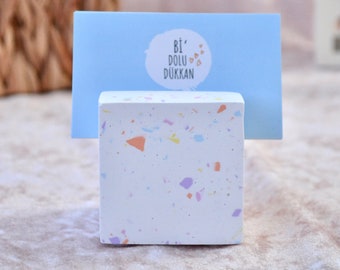 Concrete Terrazzo Business Card Stand Small Desk Organizer, Terrazzo Business Card Holder for Desk Office Organizer