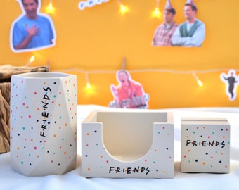 Friends Organizer Set for Desk, Friends Series Decor for Office Desk, Friends Desk Set of 3 (Pen Holder, Card Stand, Note Paper Holder)