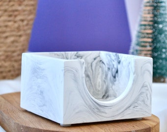 Grey Desk Organizer Notepad Holder, Grey Marble Looking Unique Note Box for Desk, Concrete Note Cube Holder