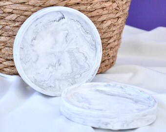 Grey Marble Looking Unique Round Coaster Set of 2, Cute Coasters for Desk, Concrete Coasters Set for Office Gift