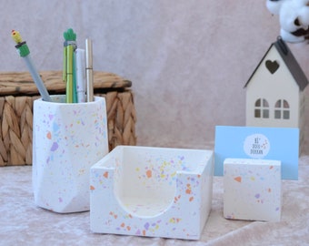 Set of 3 for Desk Organizer Terrazzo, Cute Teen Desk Decor Organizer, Colorful Terrazzo Desk Set of 3