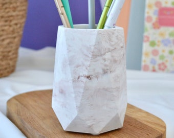 Desk Organizer for Office Pen Holder Cute, Brown Marble Looking Cup for Desk Organizer, Office Decor for Women Desk