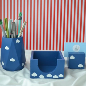 Cloud Office Organizer Set van 3 met pennenhouder, notitiekubushouder en visitekaartjeshouder voor bureau, unieke kantoorgeschenken