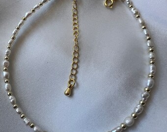 Gold Plated Sterling Silver Freshwater Pearl Anklet