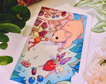 Fairy Mouse Art Print: Whimsical Room Decor (5"x7")