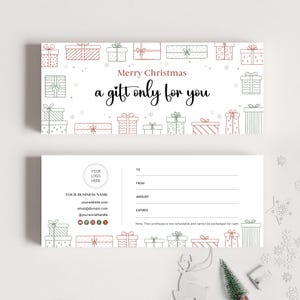 Bearbeitbare Weihnachtsgeschenkgutschein-Vorlage für Spa-Massage-Schönheitssalon, DIY-Weihnachtsgeschenkgutschein zum Ausdrucken, Small Business Coupon Geschenkkarte