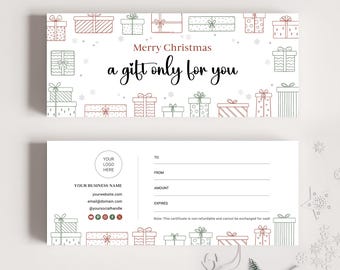 Editable Christmas Gift Certificate Template for Spa Massage Beauty Salon, DIY Xmas Gift Voucher Printable, Small Business Coupon Gift Card