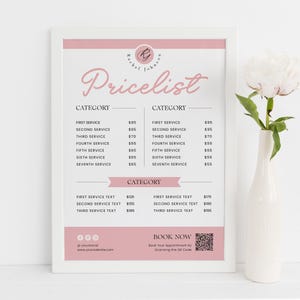 Upgrade your salon with this editable small business sign! This modern salon price list template offers a clear, stylish service pricing chart for nails, lashes, hair, or wigs. Instant download!