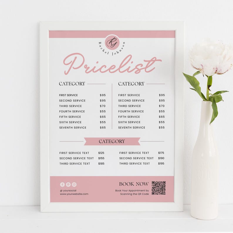 Upgrade your salon with this editable small business sign! This modern salon price list template offers a clear, stylish service pricing chart for nails, lashes, hair, or wigs. Instant download!