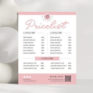 Modern pricelist template for beauty services! Create a sleek salon price list for nails, hair, lashes, or wigs. DIY small business sign with instant download and easy customization options.