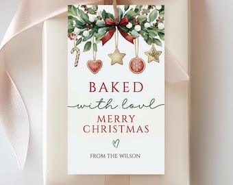 Baked With Love Tag, Christmas Cookie Exchange Tag, Cookie Gift Tags, Kids Holiday Baking Party Favor Tags, Editable Template