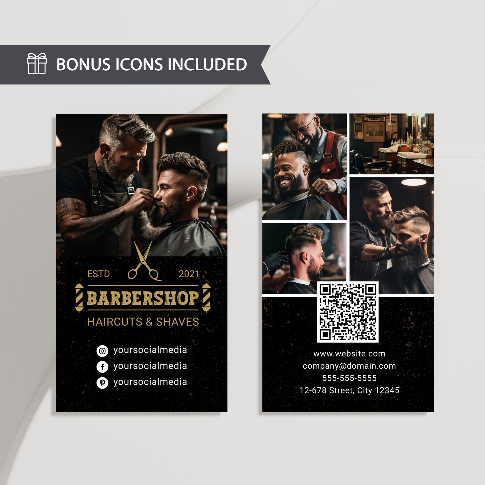 Black & Gold Instagram Barbershop Business Card DIY Template, Editable Digital IG Social Media Barber Business Calling Card for Hair Salon