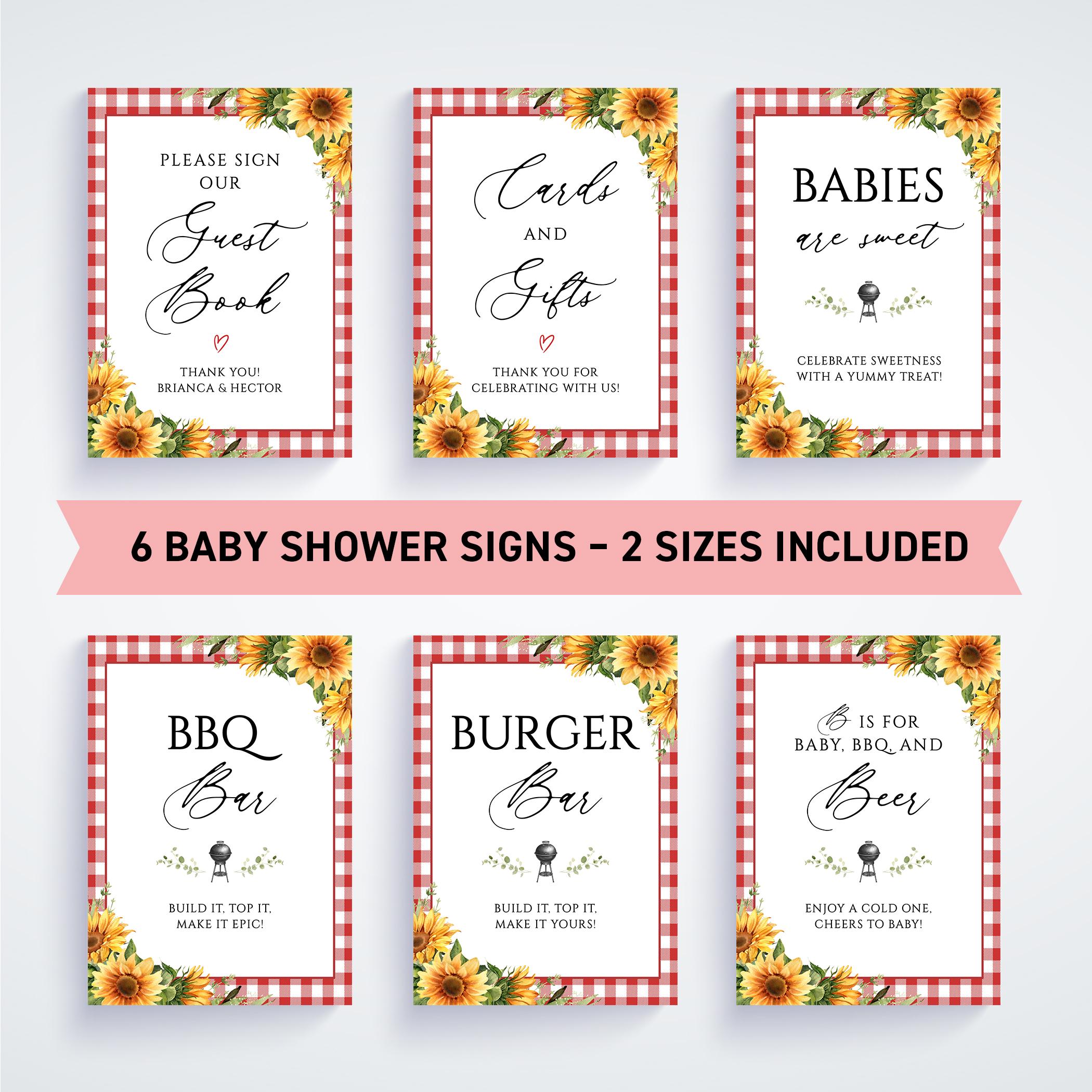Cartello per carte e regali Baby Q, cartello da tavolo regalo per barbecue, barbecue girasole Baby Shower, neonato, cartello stampabile - Italia