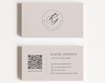 Editable Minimalist QR Code Business Card Template, Elegant Business Card, Modern Double Sided Business Card, DIY Simple Calling Card, Corjl