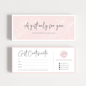 Modelo de certificado de presente floral rosa e vale-presente para impressão para salão de beleza, massagem e spa, cartão-presente para pequenas empresas, cartão de desconto com cupom
